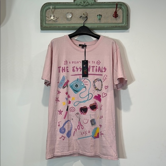 Delia’s Girl Summer Graphic Tee oversized women’s size xs pink t-shirt - Picture 1 of 6